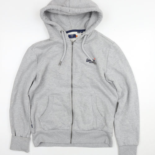 Superdry Womens Grey Cotton Full Zip Hoodie Size M Pullover