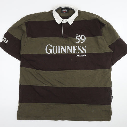 Guinness Mens Brown Striped Cotton Polo Size 2XL Collared Pullover - Logo