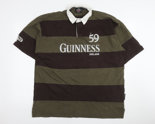 Guinness Mens Brown Striped Cotton Polo Size 2XL Collared Pullover - Logo