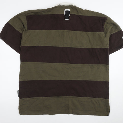 Guinness Mens Brown Striped Cotton Polo Size 2XL Collared Pullover - Logo