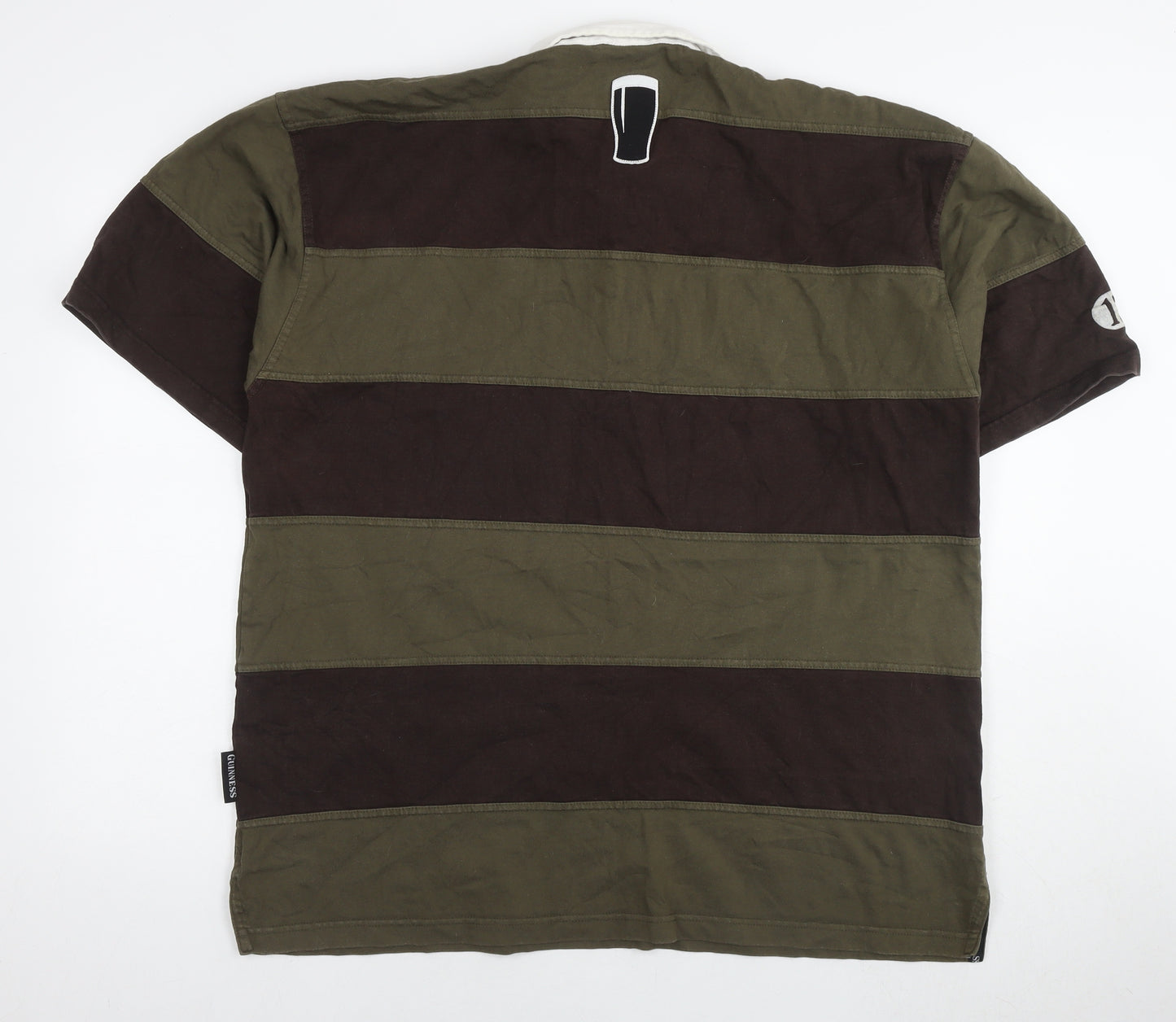 Guinness Mens Brown Striped Cotton Polo Size 2XL Collared Pullover - Logo