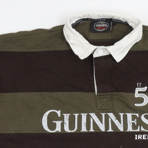 Guinness Mens Brown Striped Cotton Polo Size 2XL Collared Pullover - Logo