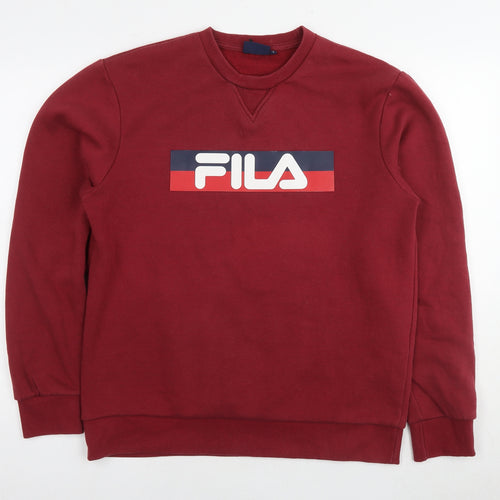 FILA Mens Red Cotton Pullover Sweatshirt Size L