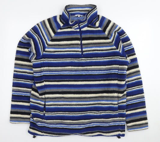 Cotton Traders Womens Blue Striped Polyester Pullover Sweatshirt Size L Pullover