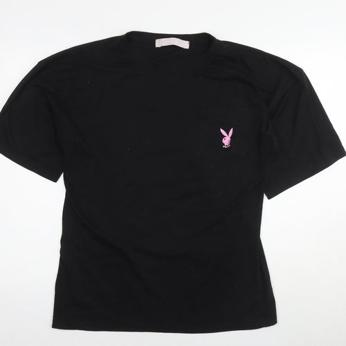 Playboy Womens Black Polyester Tunic T-Shirt Size 6 Round Neck - Logo