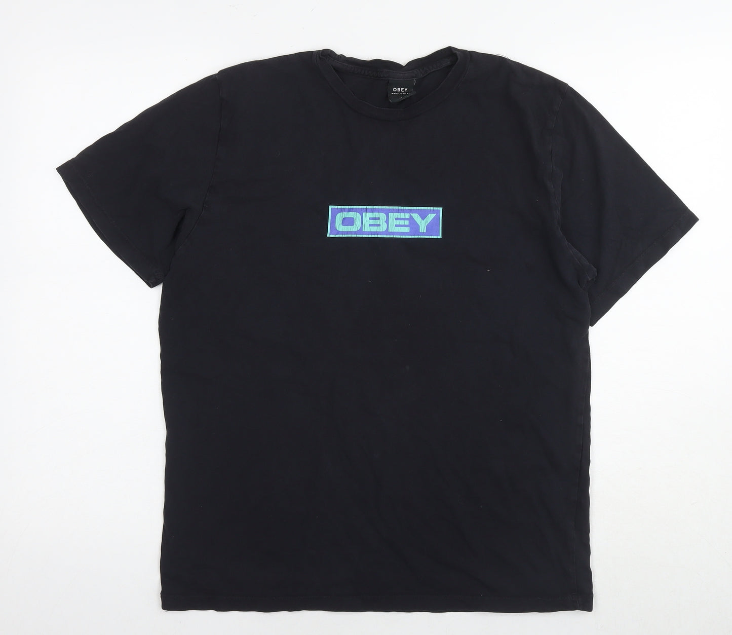 OBEY Womens Black Cotton Basic T-Shirt Size M Round Neck - Logo