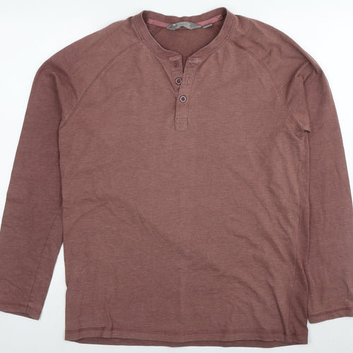 Mountain Warehouse Mens Brown Cotton T-Shirt Size L Henley