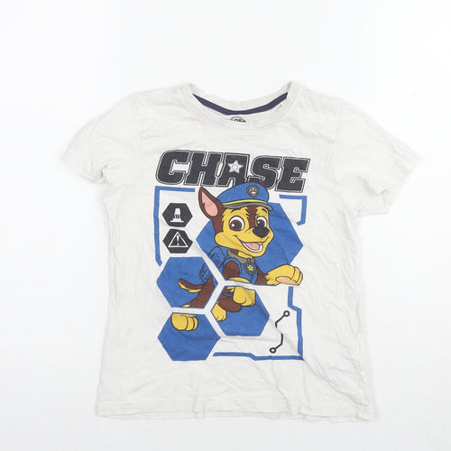 Paw Patrol Boys White Cotton Basic T-Shirt Size 6-7 Years Round Neck Zip - Chase Age 6-8