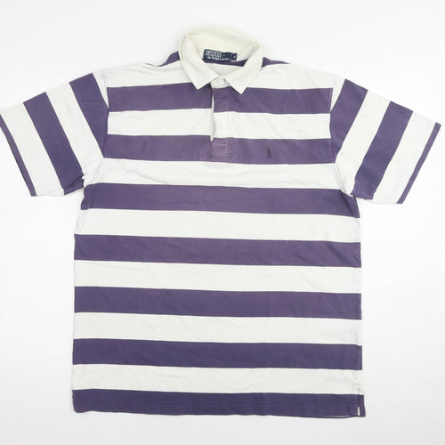 Polo Ralph Lauren Mens White Striped Cotton Polo Size M Collared Pullover