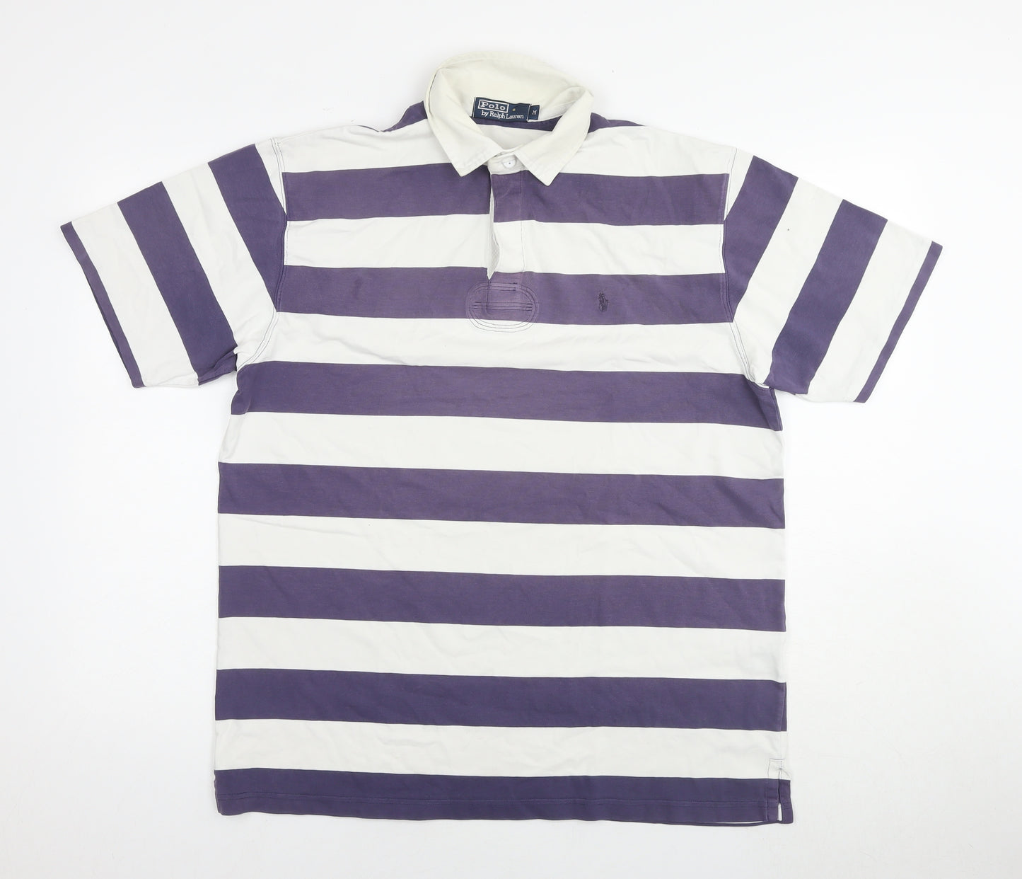 Polo Ralph Lauren Mens White Striped Cotton Polo Size M Collared Pullover