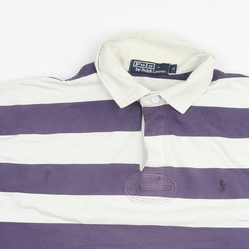 Polo Ralph Lauren Mens White Striped Cotton Polo Size M Collared Pullover