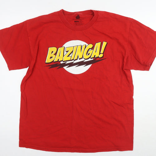 The Big Bang Theory Mens Red Cotton T-Shirt Size L Round Neck - Bazinga