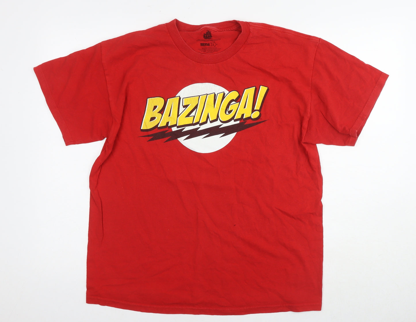 The Big Bang Theory Mens Red Cotton T-Shirt Size L Round Neck - Bazinga