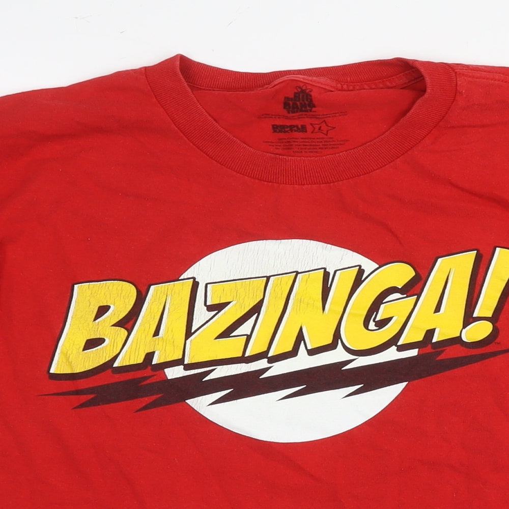 The Big Bang Theory Mens Red Cotton T-Shirt Size L Round Neck - Bazinga