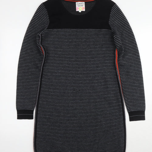 Clements Ribeiro Womens Grey Striped Polyester Jumper Dress Size L Round Neck Pullover