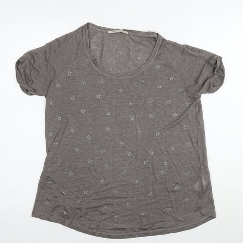 Gerard Darel Womens Brown Linen Basic T-Shirt Size S Round Neck - Embellishment Detail Stars