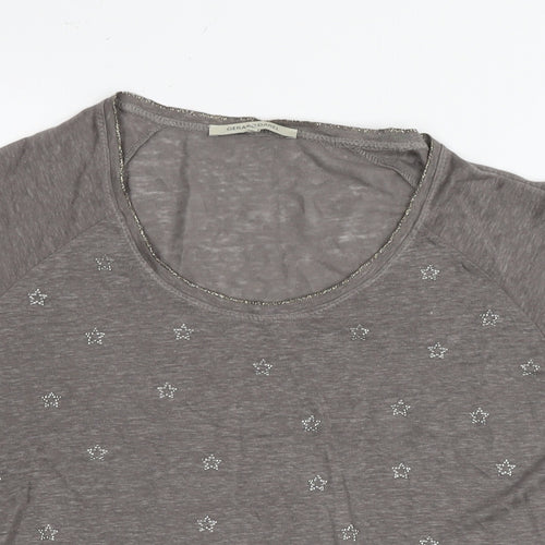 Gerard Darel Womens Brown Linen Basic T-Shirt Size S Round Neck - Embellishment Detail Stars
