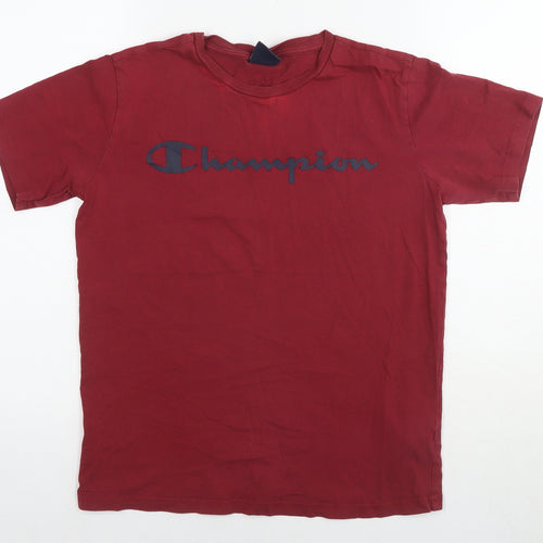 Champion Girls Red Cotton Basic T-Shirt Size 13-14 Years Round Neck Pullover - Logo