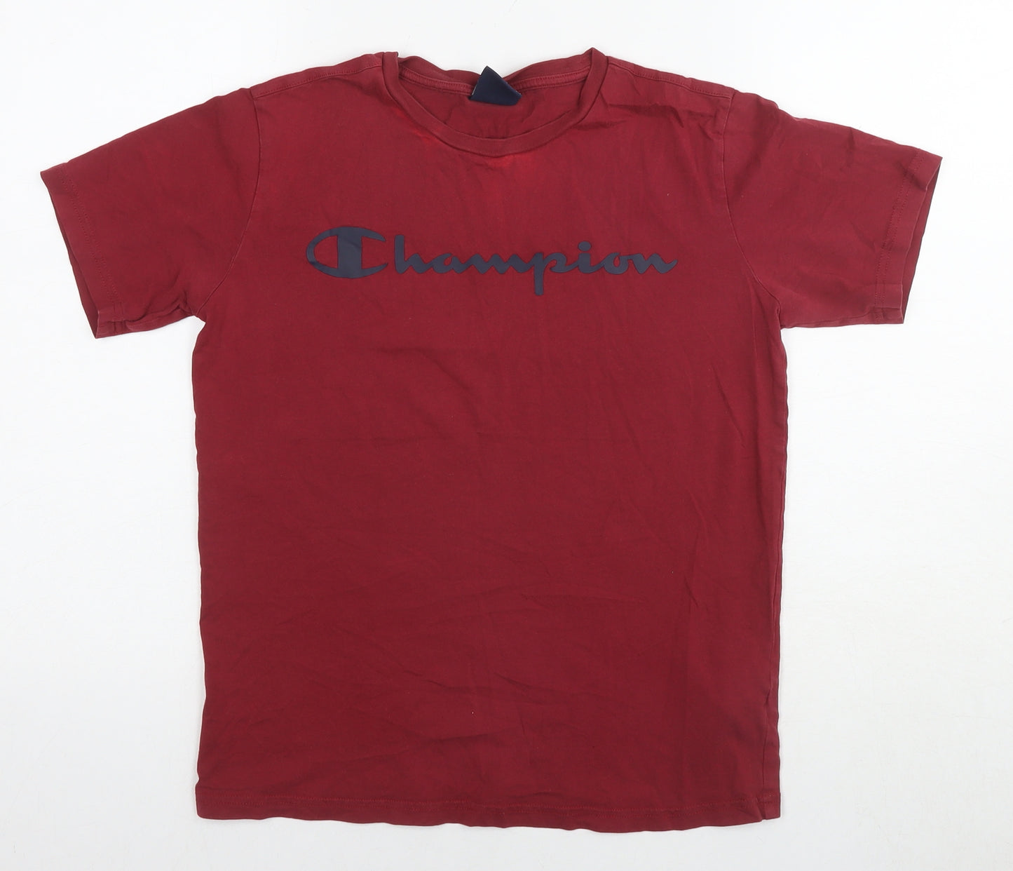 Champion Girls Red Cotton Basic T-Shirt Size 13-14 Years Round Neck Pullover - Logo