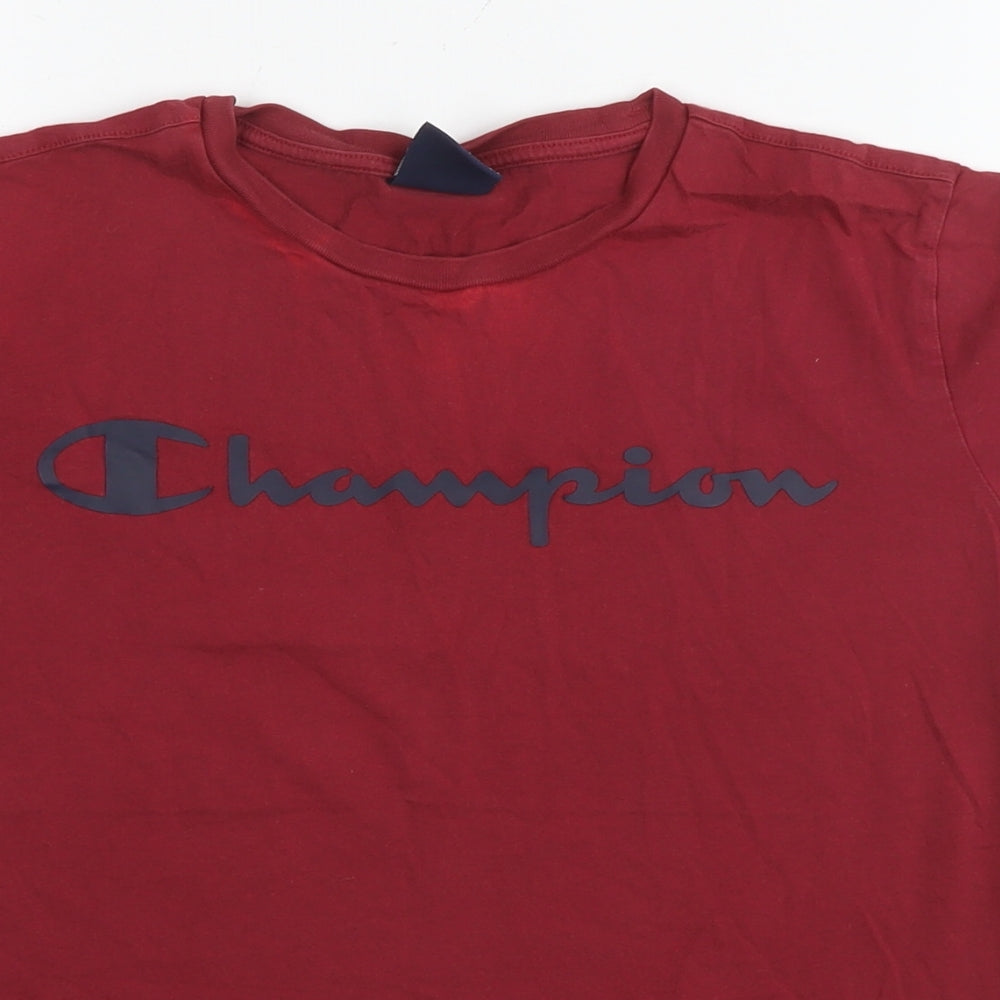 Champion Girls Red Cotton Basic T-Shirt Size 13-14 Years Round Neck Pullover - Logo