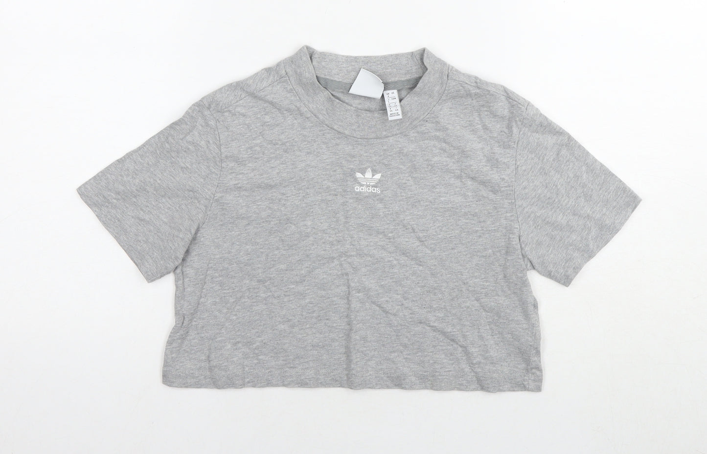 adidas Womens Grey Cotton Cropped T-Shirt Size 8 Round Neck