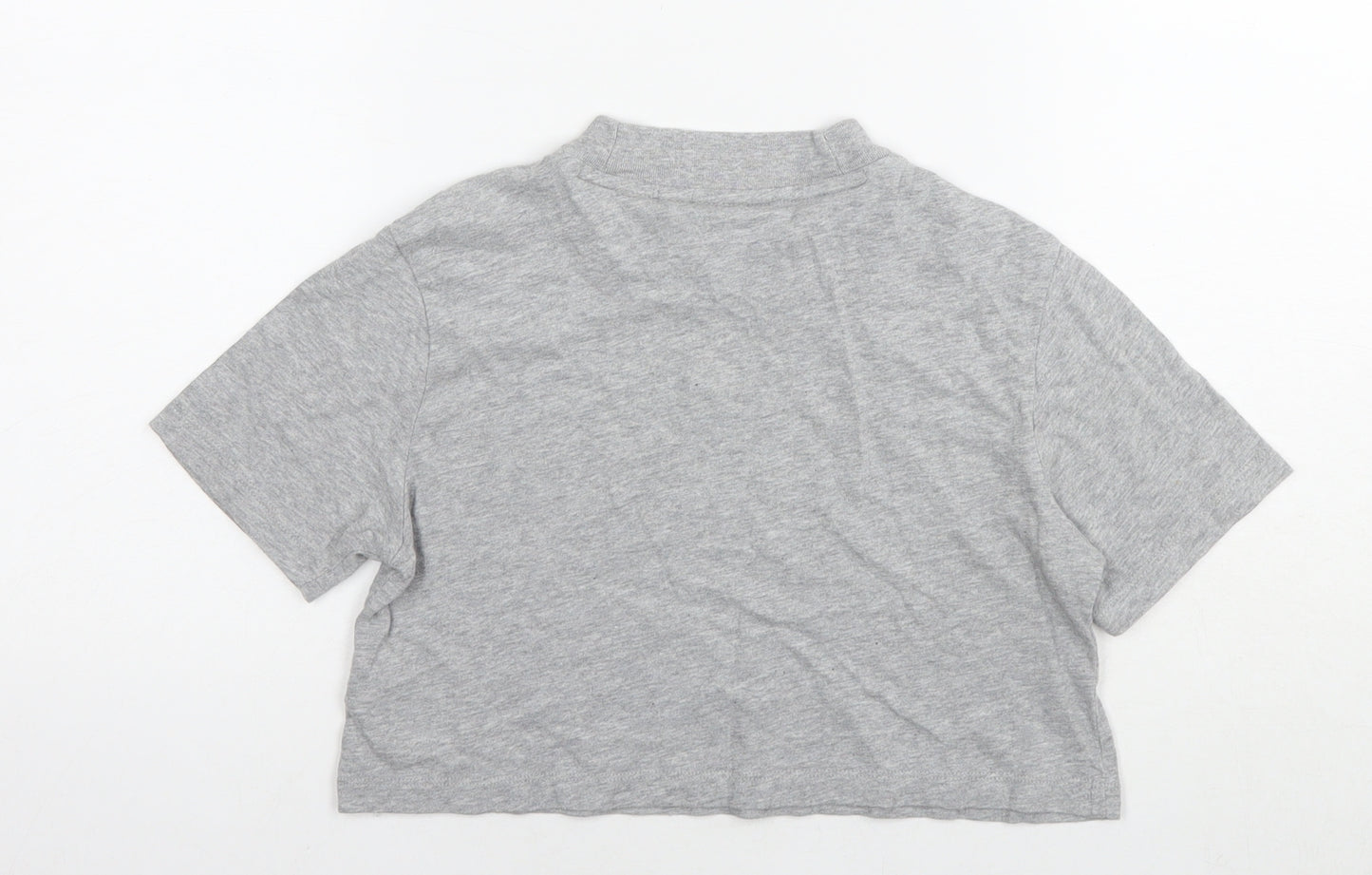 adidas Womens Grey Cotton Cropped T-Shirt Size 8 Round Neck