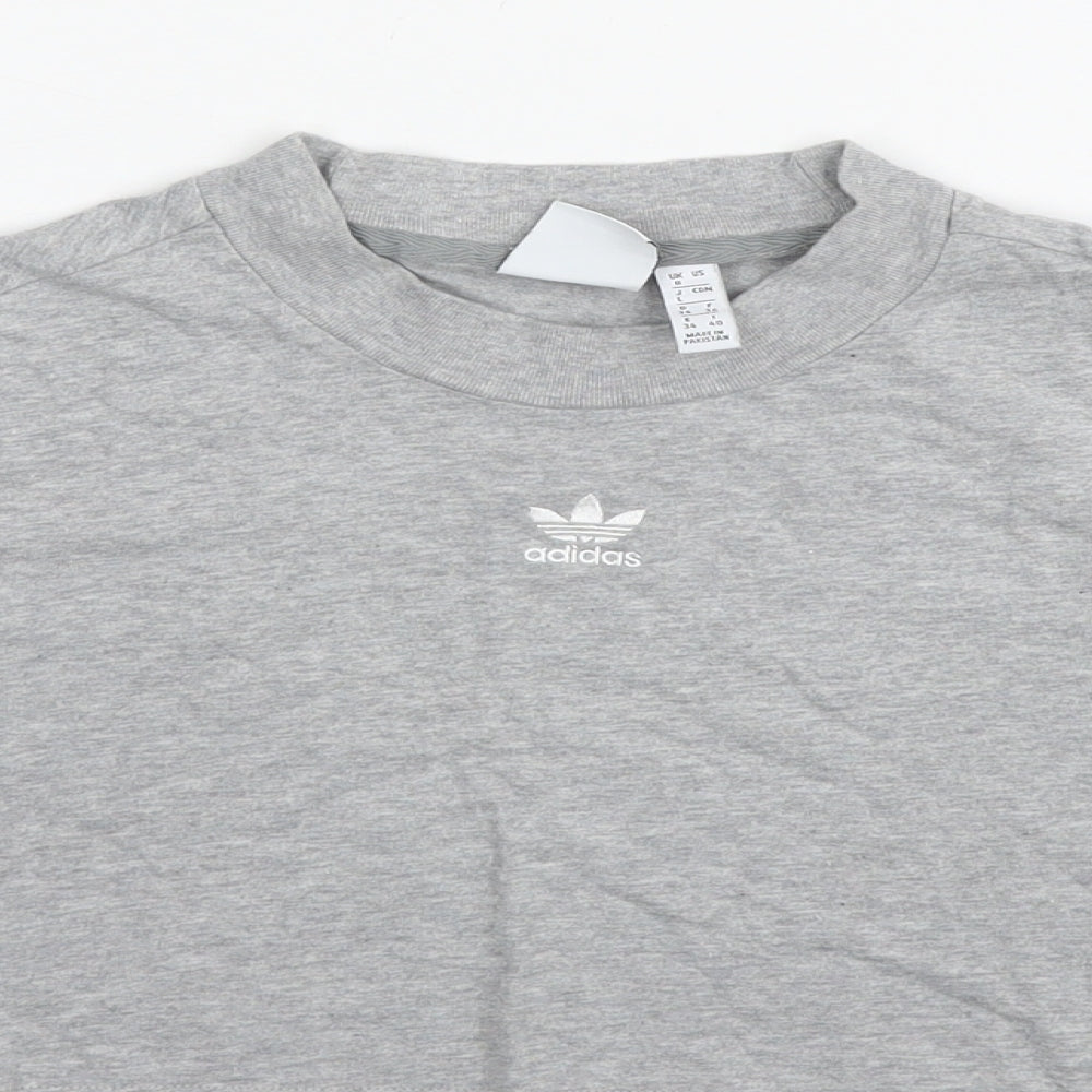 adidas Womens Grey Cotton Cropped T-Shirt Size 8 Round Neck