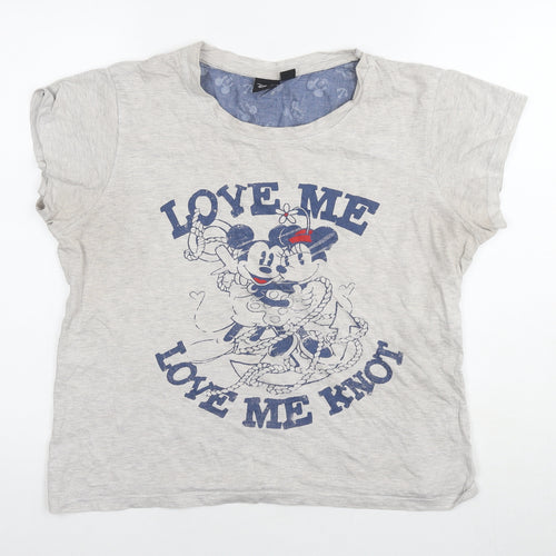 Disney Womens Grey Cotton Basic T-Shirt Size 14 Round Neck - Mickey Mouse Love Minnie Mouse Size 14-16