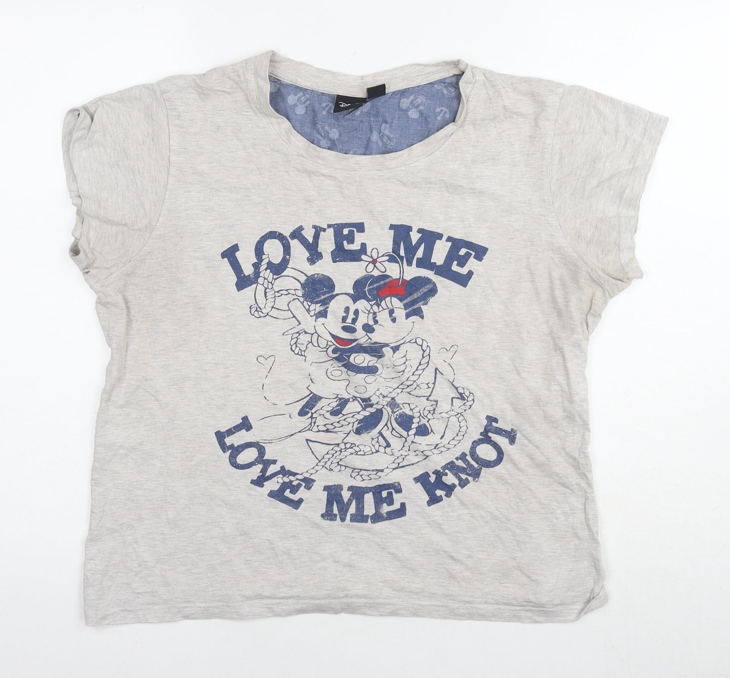 Disney Womens Grey Cotton Basic T-Shirt Size 14 Round Neck - Mickey Mouse Love Minnie Mouse Size 14-16