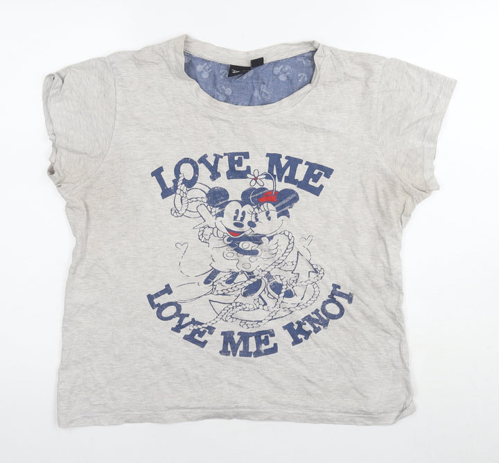 Disney Womens Grey Cotton Basic T-Shirt Size 14 Round Neck - Mickey Mouse Love Minnie Mouse Size 14-16