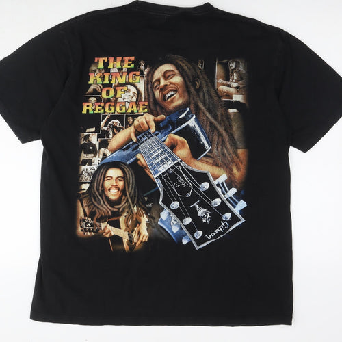 Bob Marley Mens Black Cotton T-Shirt Size XL Round Neck - The king of reggae