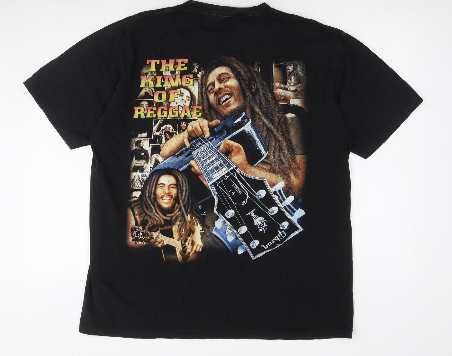 Bob Marley Mens Black Cotton T-Shirt Size XL Round Neck - The king of reggae