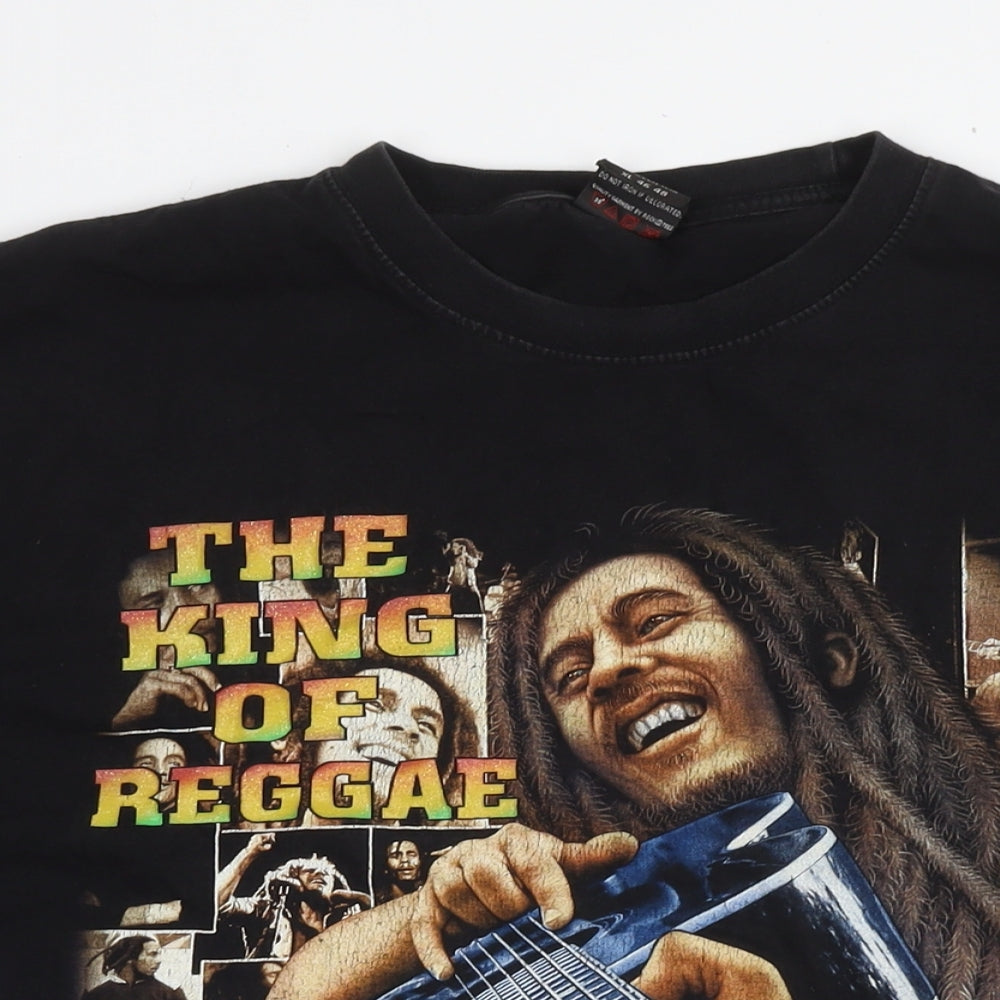 Bob Marley Mens Black Cotton T-Shirt Size XL Round Neck - The king of reggae