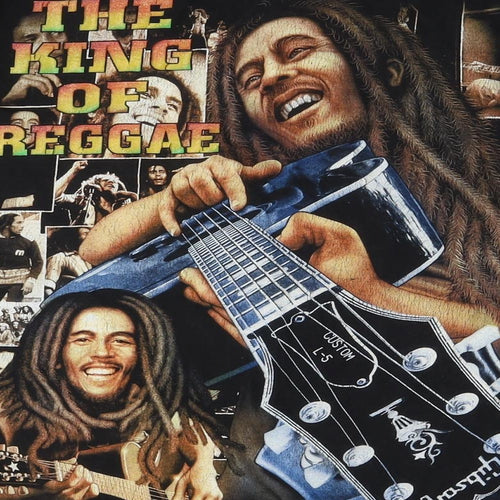 Bob Marley Mens Black Cotton T-Shirt Size XL Round Neck - The king of reggae