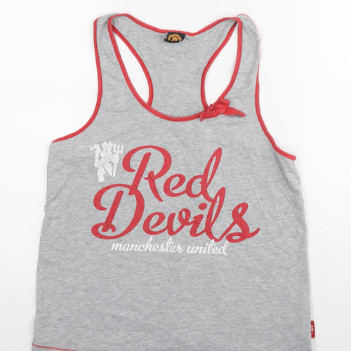 Manchester United Womens Grey Cotton Basic Tank Size 12 Scoop Neck - Logo Red Devils Size 12-14
