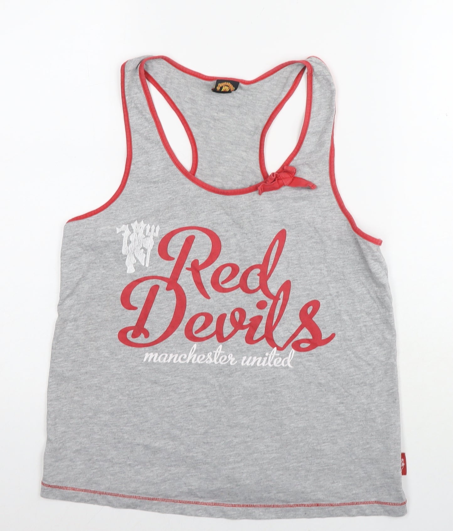 Manchester United Womens Grey Cotton Basic Tank Size 12 Scoop Neck - Logo Red Devils Size 12-14