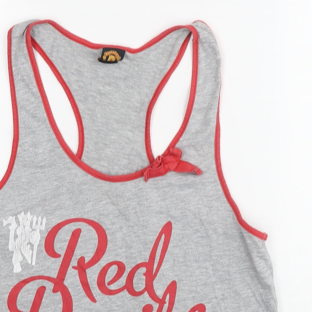 Manchester United Womens Grey Cotton Basic Tank Size 12 Scoop Neck - Logo Red Devils Size 12-14