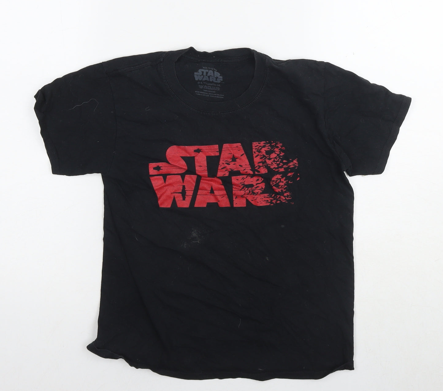 Star Wars Boys Black Cotton Basic T-Shirt Size 12-13 Years Round Neck Pullover - Logo