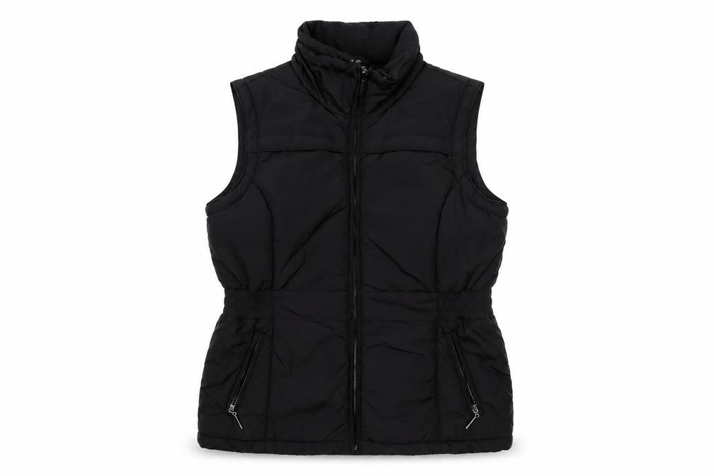Front view of Maine New England women’s black jacket waistcoat, size UK 14, zip