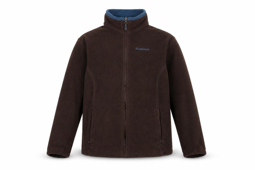 Front view of Quechua boys’ brown jacket, size 12, years zip