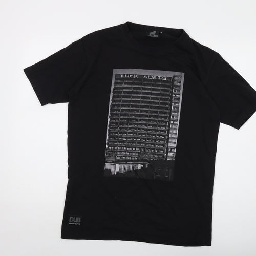DUB Mens Black Cotton T-Shirt Size M Crew Neck