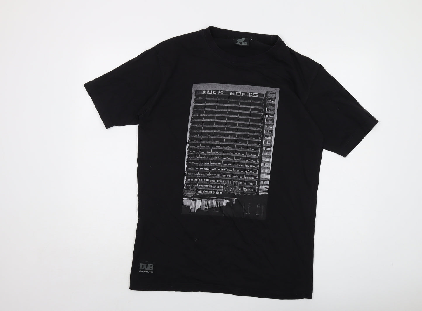 DUB Mens Black Cotton T-Shirt Size M Crew Neck