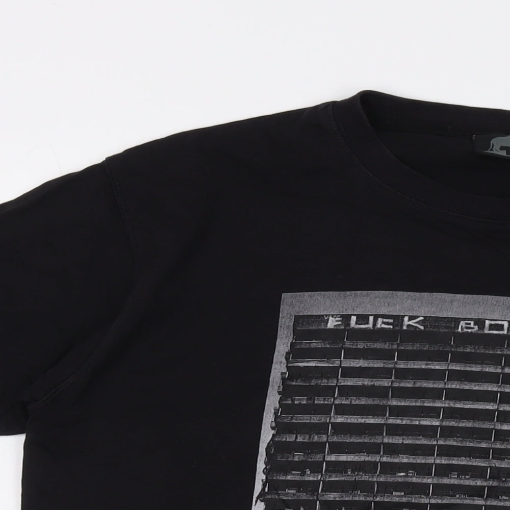 DUB Mens Black Cotton T-Shirt Size M Crew Neck