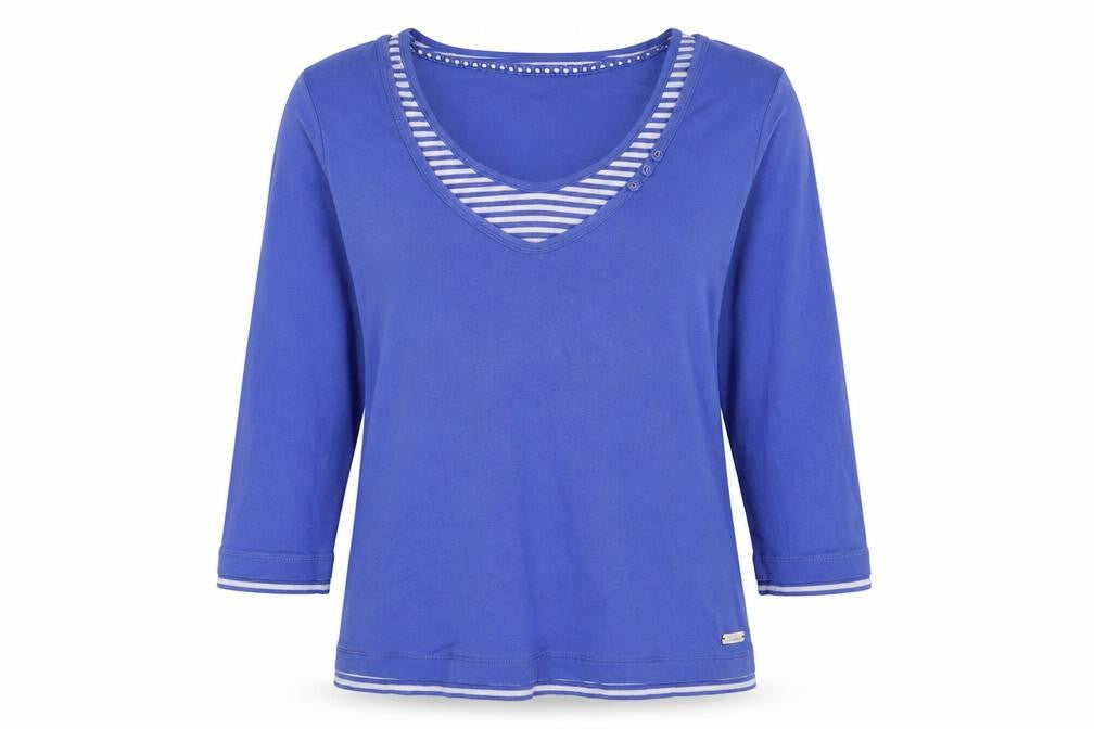 Front view of Maine New England women’s blue cotton basic t-shirt, size UK 12, round neck
