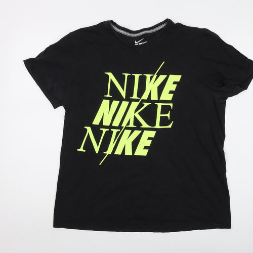 Nike Womens Black Cotton Basic T-Shirt Size L Crew Neck