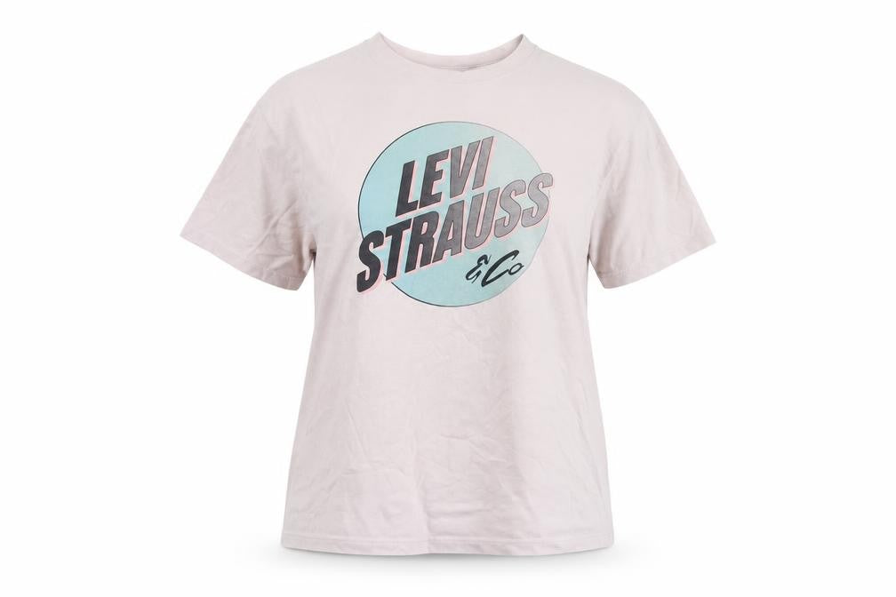 Front view of Levi's women’s pink cotton basic t-shirt, size S, crew neck