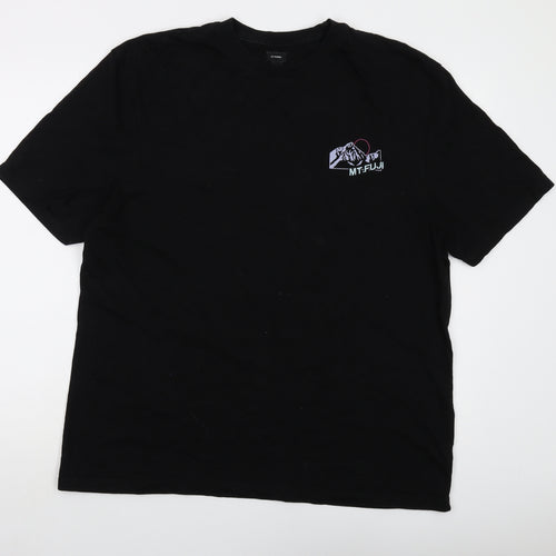 MT. Fuji Mens Black Cotton T-Shirt Size XL Crew Neck