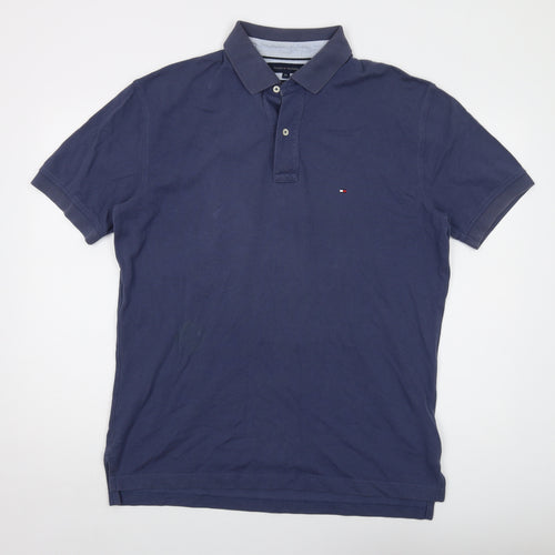 Tommy Hilfiger Mens Blue Cotton Polo Size XL Collared Button