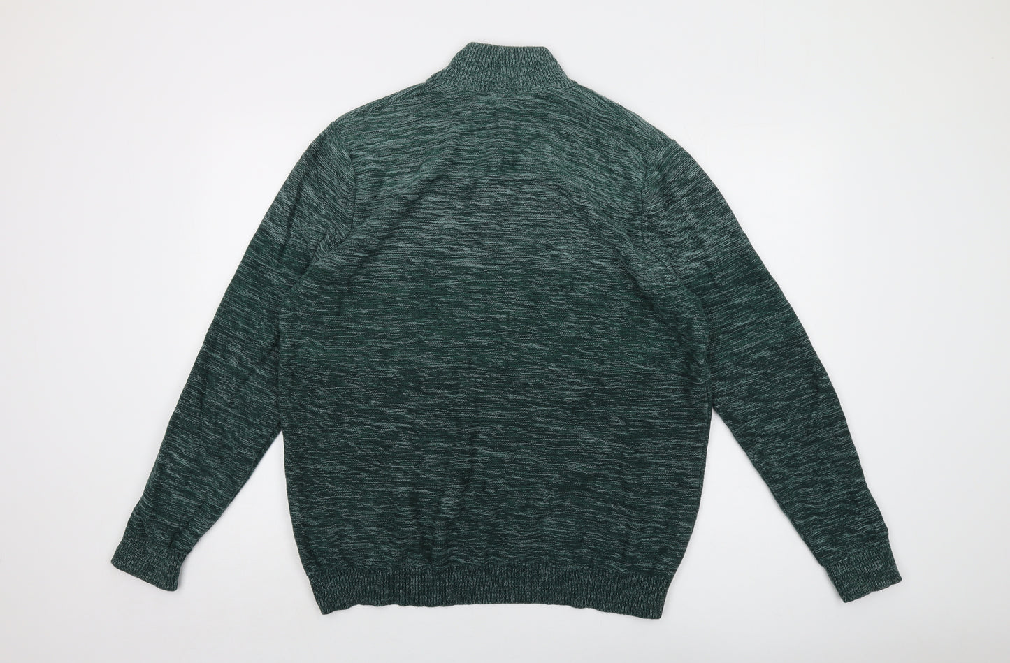 Jeff Banks Mens Green Mock Neck Cotton Pullover Jumper Size XL Long Sleeve