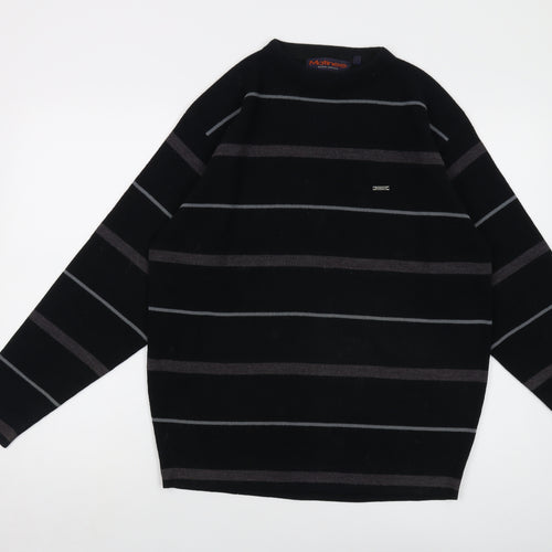 Matinee Mens Black Crew Neck Striped Acrylic Pullover Jumper Size M Long Sleeve